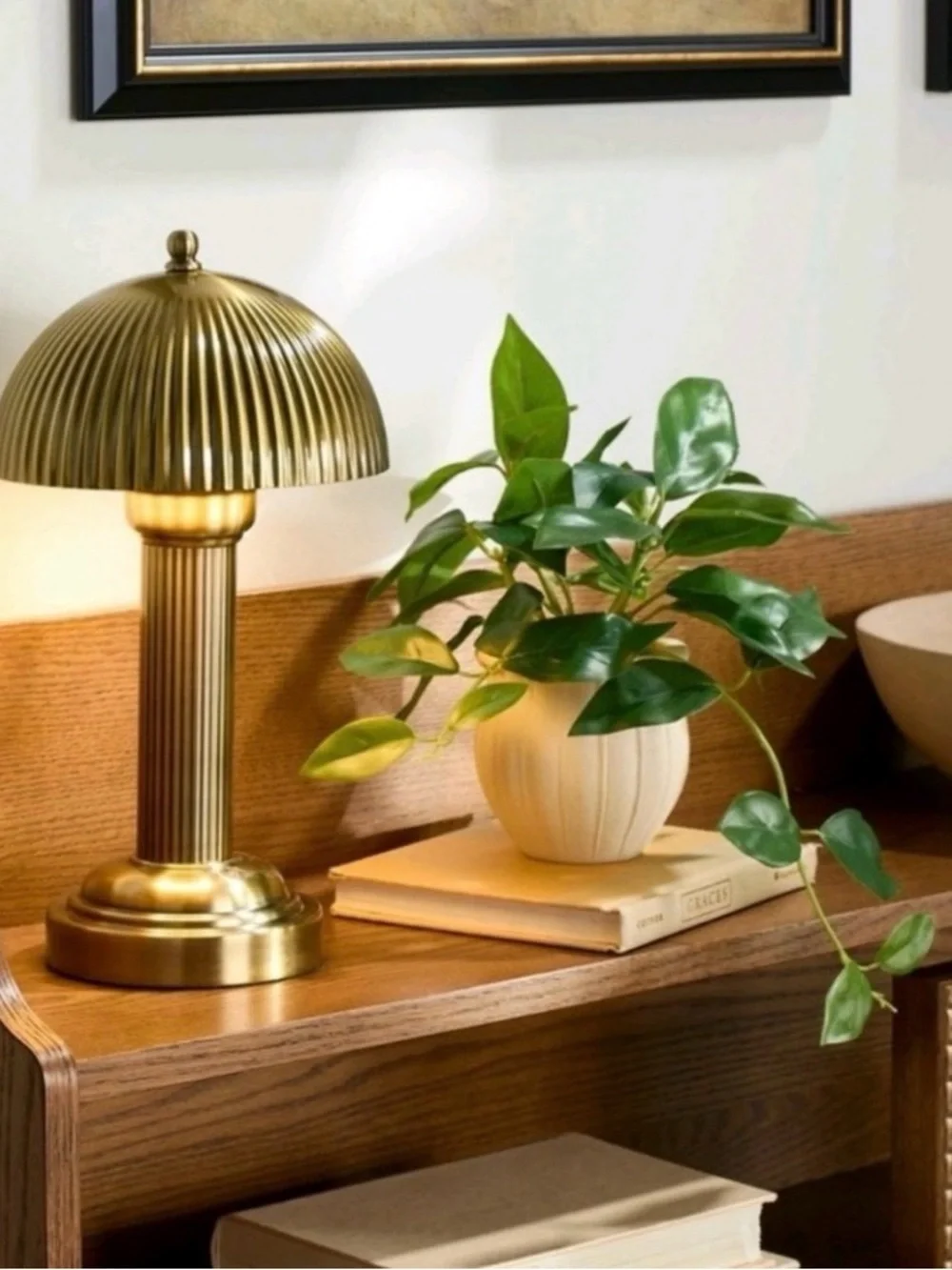Hearth & Hand 11.5” Fluted Metal Rechargeable Brass Table Lamp - 3 Light Level